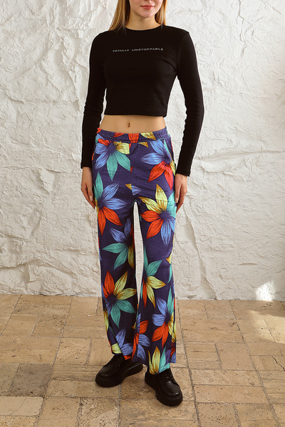 Avones Γυναικεία τσέπη με φαρδύ πόδι, ελαστική μέση με στάμπα, εποχιακό παντελόνι