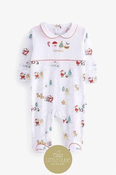 Next Baby 100% Organic Cotton White Embroidered New Year's Jumpsuit ALY00265