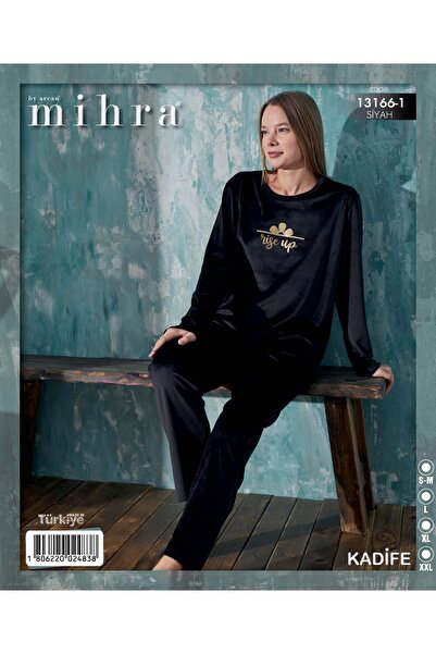 Mihra 13166-1 SİYAH KADİFE LİFE STYLE PİJAMA TAKIMI