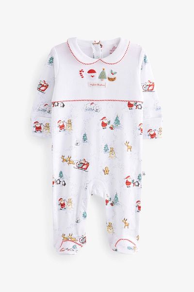 Next Baby 100% Organic Cotton White Embroidered New Year's Jumpsuit ALY00265
