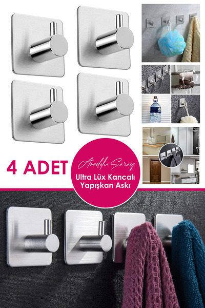 Anadolu Saray Pratik 4 Adet Çelik Ultra Güçlü Kendinden Yapışkanlı Kapı Duvar...