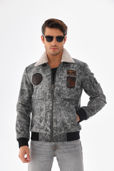 Metins Leather Erkek Seyyar Yakalı Deri Mont