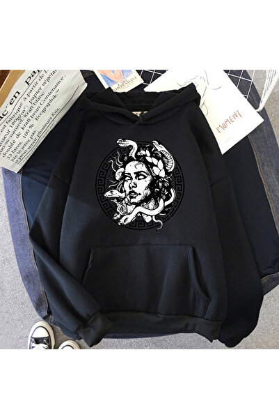 GALASHOP Norse mitoloji Medusa baskılı kapüşonlu Hoodie