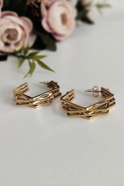 Jenny Daphne Vip Series Geomeric 316l Steel Women's Earrings Gold Color Cbk374