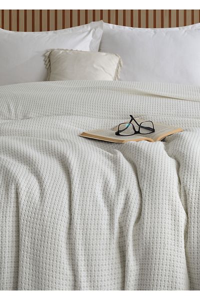 Lucy and Home Cuvertură de pat 100% bumbac jacquard alb cadru 160x240cm