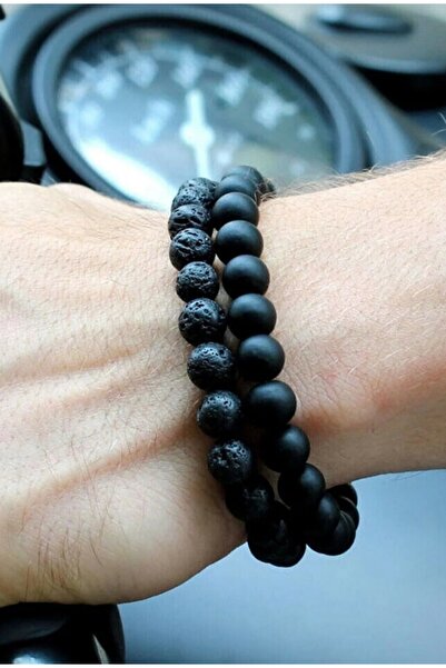 serbestmoda سوار رجالي هدية للرجل من حجر الحمم البركانية الطبيعي وحجر العقيق ...
