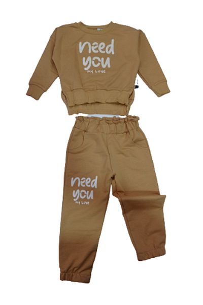 Nazar Kids Girl's 3-6 Years Need You Tracksuit Set 2 Thread Tan
