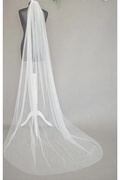 SCKN Aksesuar أوف وايت قطع بيضاوي 3 متر حجاب فانتوم تول مع مشط، حجاب طويل