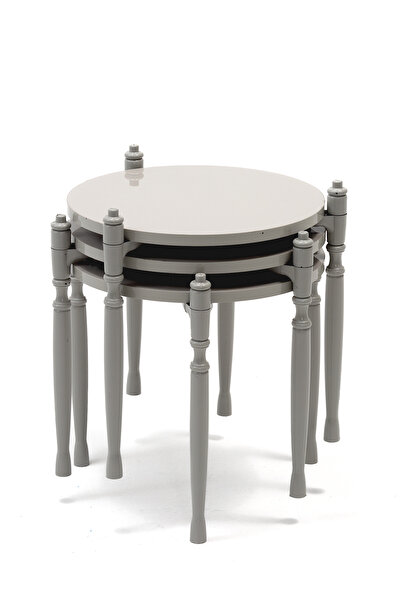 SANDALİE Puzzle Salon&Oturma Odası Yuvarlak Zigon Sehpa Takımı - Gri