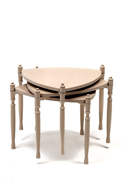 SANDALİE Puzzle Salon&Oturma Odası Üçgen Zigon Sehpa Takımı - Cappucino