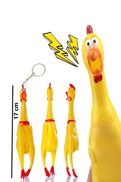 GÜZELYÜZ AVM Öten Sarı Tavuk Anahtarlık Sarı Horoz Kedi Köpek Oyuncağı Maskot 17 cm Sesli Ötmeli Petshop