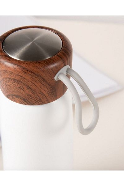 Old Village Concept Stainless Steel 400 ml Vacuum Travel Thermos with Wooden Pattern Lid, Water Bottle
