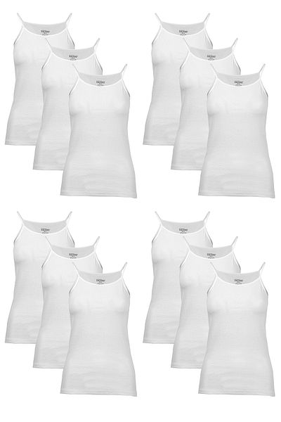 DEGNO Women's 12-Piece Economical Cotton Flexible Ribbing String Tank Top