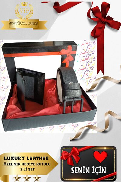 ÖZTÜRK DERİ Original Men's Special Gift Boxed Set of 2 Luxury Series Groom Gift Stylish Leather Belt Wallet Set
