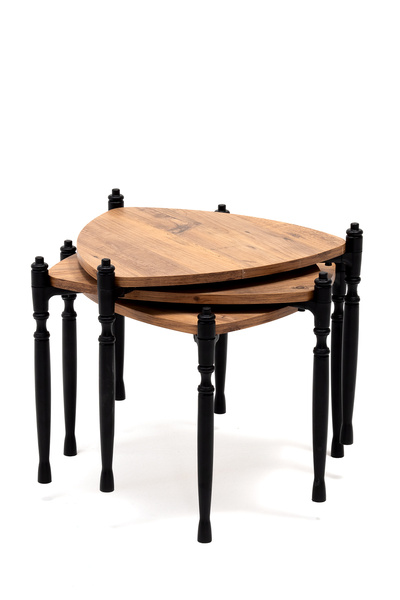 MOBETTO Puzzle Salon&Oturma Odası Üçgen Zigon Sehpa Takımı - Atlantik Çam&Siyah