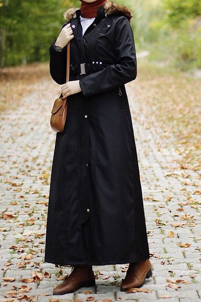 InStyle Μακρύ παλτό Florie Belted Pocket - Μαύρο