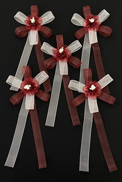 ZEYMERADE زخرفة باقة بيضاء بورجوندي، العروس العريس المهر الزفاف الخطوبة وعد قافلة العروس سيارة الختان زخرفة 5 قطع