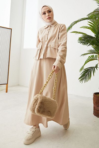 InStyle Lněný oblek Elsa na knoflíky - béžový