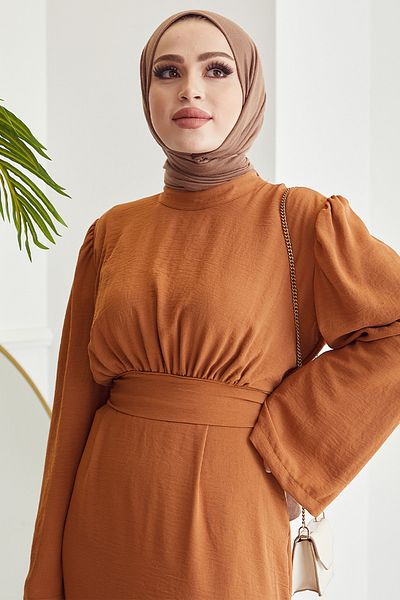 InStyle Rina Self Belted Ayrobin Φόρεμα - Πορτοκαλί