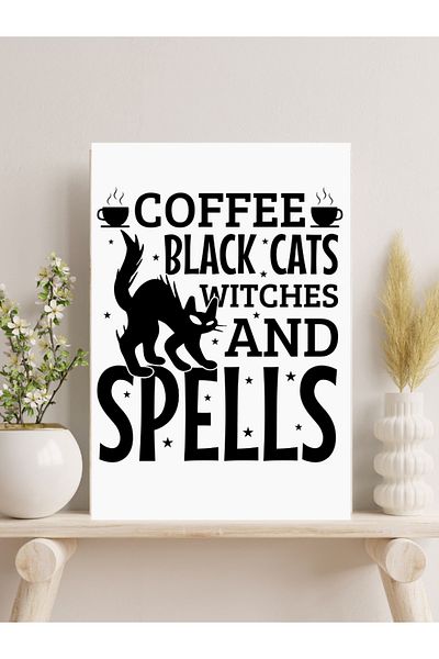 Cemira Pictură de perete cu panou din lemn Spell Cat Coffee Kitchen Design (185 x 270 mm)