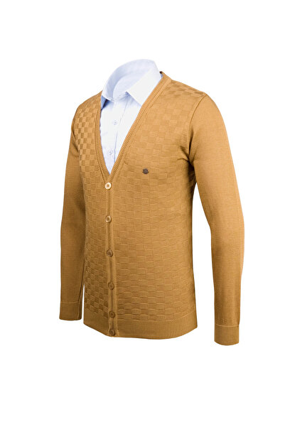 Çizgi Triko Men's V-Neck Knitwear Cardigan Buttoned Patterned Steel Knit Regular Fit