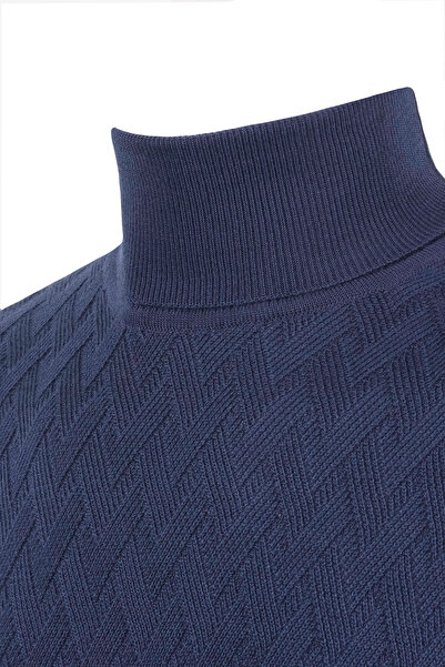 Çizgi Triko Ανδρικό πλεκτό πουλόβερ με πλήρες ζιβάγκο με μοτίβο κανονική εφαρμογή με ελαστικά μανίκια και μέση