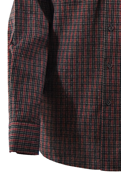YILDIZ GÖMLEK Kırmızı Siyah Kareli Düğmeli Yaka Çift Cepli Klasik Kesim Kışlık Pamuklu Erkek Gömlek