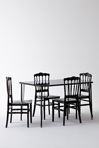 SANDALİE Nero Siyah Masa 75x110 cm Miray Siyah Sandalye Mutfak Masa Takımı