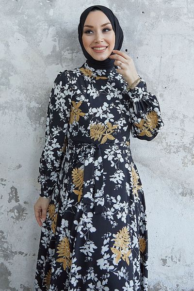 InStyle Φόρεμα Bianka Κέντημα Floral Chiffon - Μαύρο