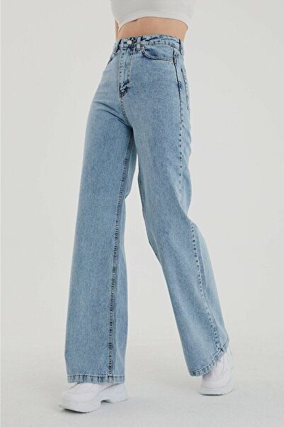 ByCukurovaFrango Blue Lycra Palazzo - Snow Washed Loose Jeans