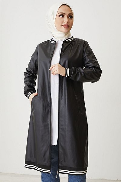 InStyle Κολλεγιακό Δερμάτινο Καπάκι με φερμουάρ - Μαύρο