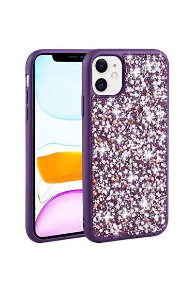 Case 4U Apple iPhone 11 Kılıf Parıldayan Taşlı Tasarım Linea Kapak Derin Mor