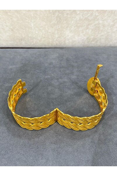 ARSLANTAŞ 1989 8 Ayar Altın Çift Örgü Model Osmanlı Tuğralı Taşlı Kelepçe Bilezik