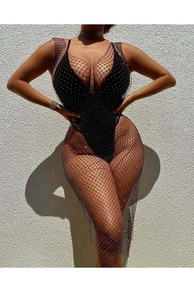 ŞAHPERA BUTİK Парео з кришталевими камінцями