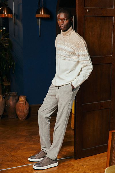 ALTINYILDIZ CLASSICS Men's Gray Slim Fit Slim Fit Velvet Trousers with Tie Waist