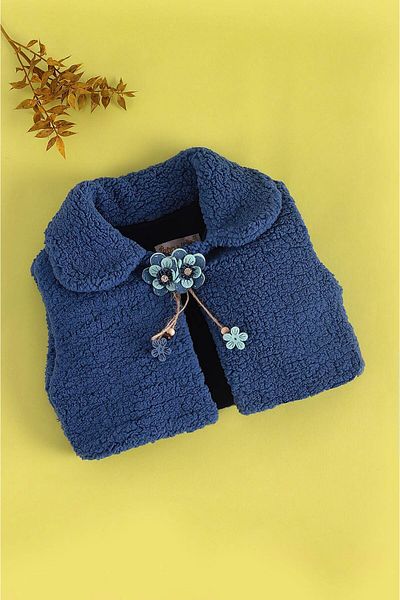 Butik Lena Indigo (1-4 Years) Flower Stone Embroidered Bronchies Lamb Fur Baby Girl Vest