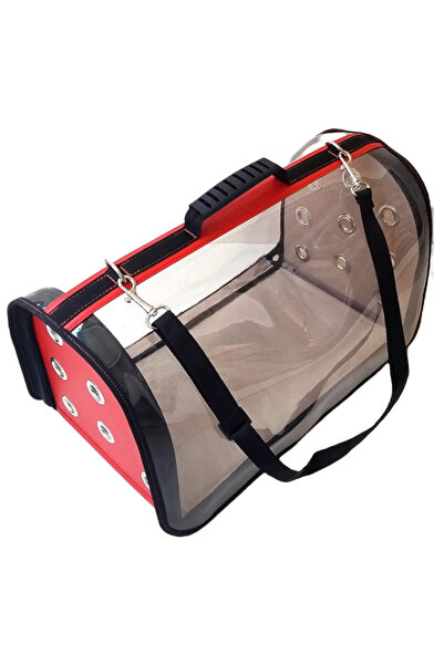 AMORE Vision Şeffaf Kedi Yorkshire Köpek Extra Taşıma Çantası Kırmızı