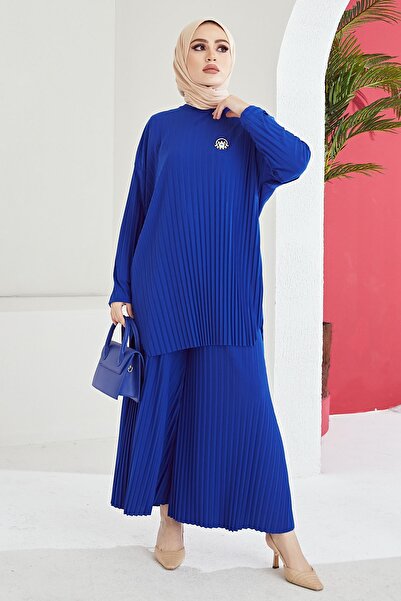 InStyle Mila Pleated Trousers Tunic Double Set - Saks Blue