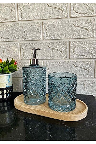 Jenisa طقم حامل خشبي من الزجاج كارمن مكون من قطعتين موزع صابون سائل حامل فرشا...