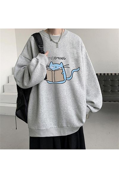 Touz Φούτερ με στάμπα γκρι Unisex Oversize Crew Neck