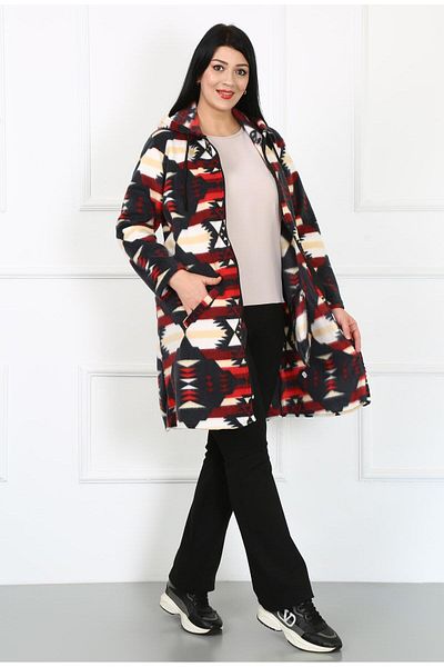 By Alba Collection Women's Burgundy Fleece Large Size Cardigan