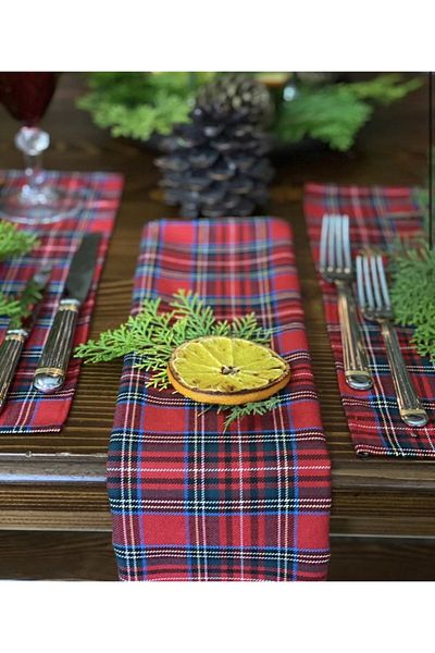 BELMOD Red Green Happy Near Year 12 Pieces New Year Plaid Fabric Napkin - Party Supplies