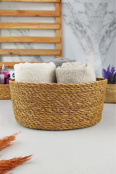 Digithome Wicker Bath and Makeup Organizer Basket Oval Organizer 28 cm Καφέ - Pnl-ph22 S/3 C1-1-100