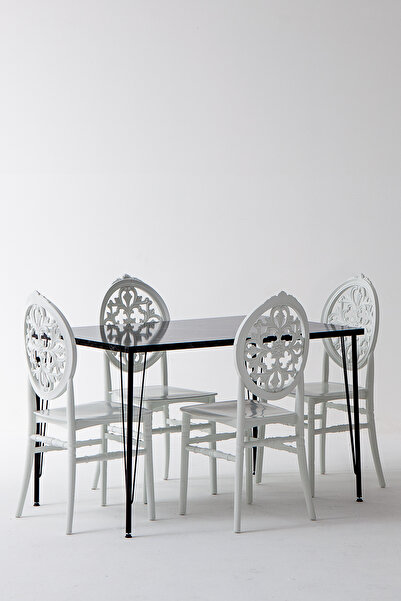 MOBETTO Nero Siyah Masa 75x110 cm Venüs Beyaz Sandalye Mutfak Masa Takımı