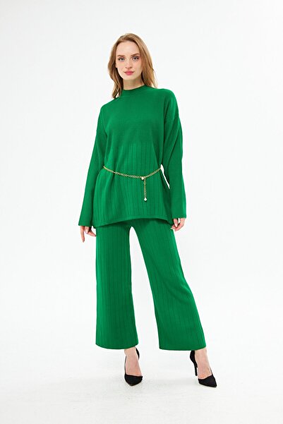 Minharir Διπλό Σετ Πλεκτό με Λεπτομέρεια Αλυσίδας στη Μέση