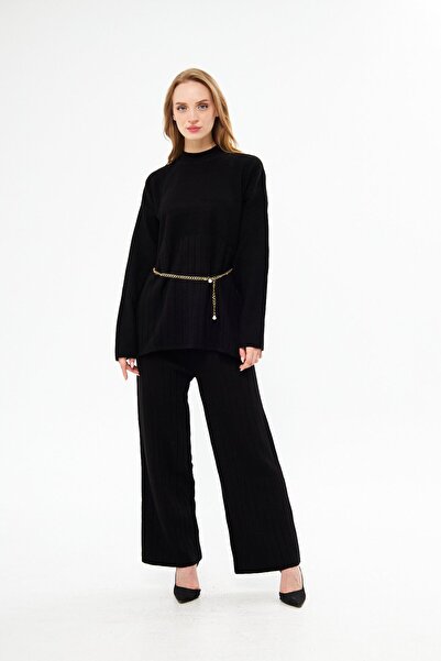 Minharir Διπλό Σετ Πλεκτό με Λεπτομέρεια Αλυσίδας στη Μέση