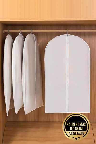 Paris Home 5-Piece Suit Cover - Clothes Storage Bag, Clothes Protection and Carrying Cover, Gamboç White Clothes Storage Bag