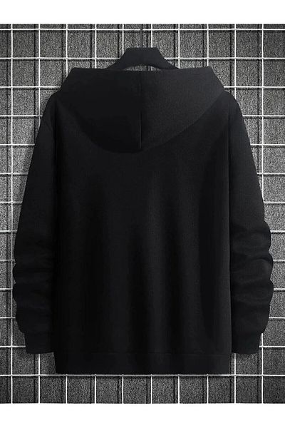 BOHEMGİYİM Black Oversize Hooded Sweatshirt - Chest Vertical Print, TYC00716532788