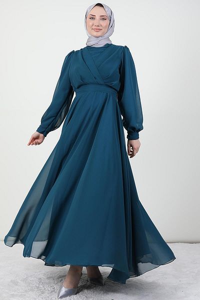 giz astore Petrol Color Crossed Chiffon Dress