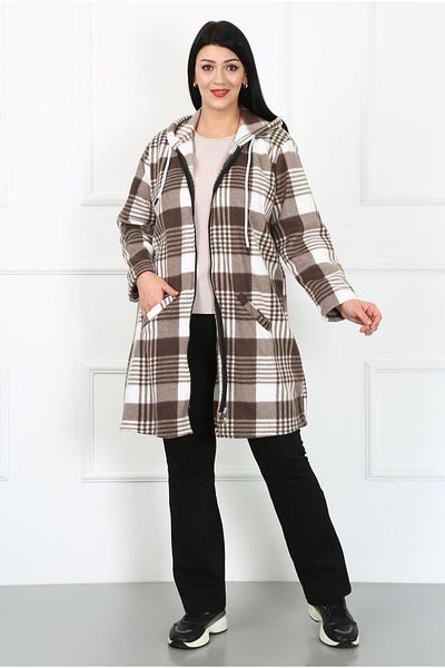 By Alba Collection Дамски кафяв поларен кардиган с големи размери